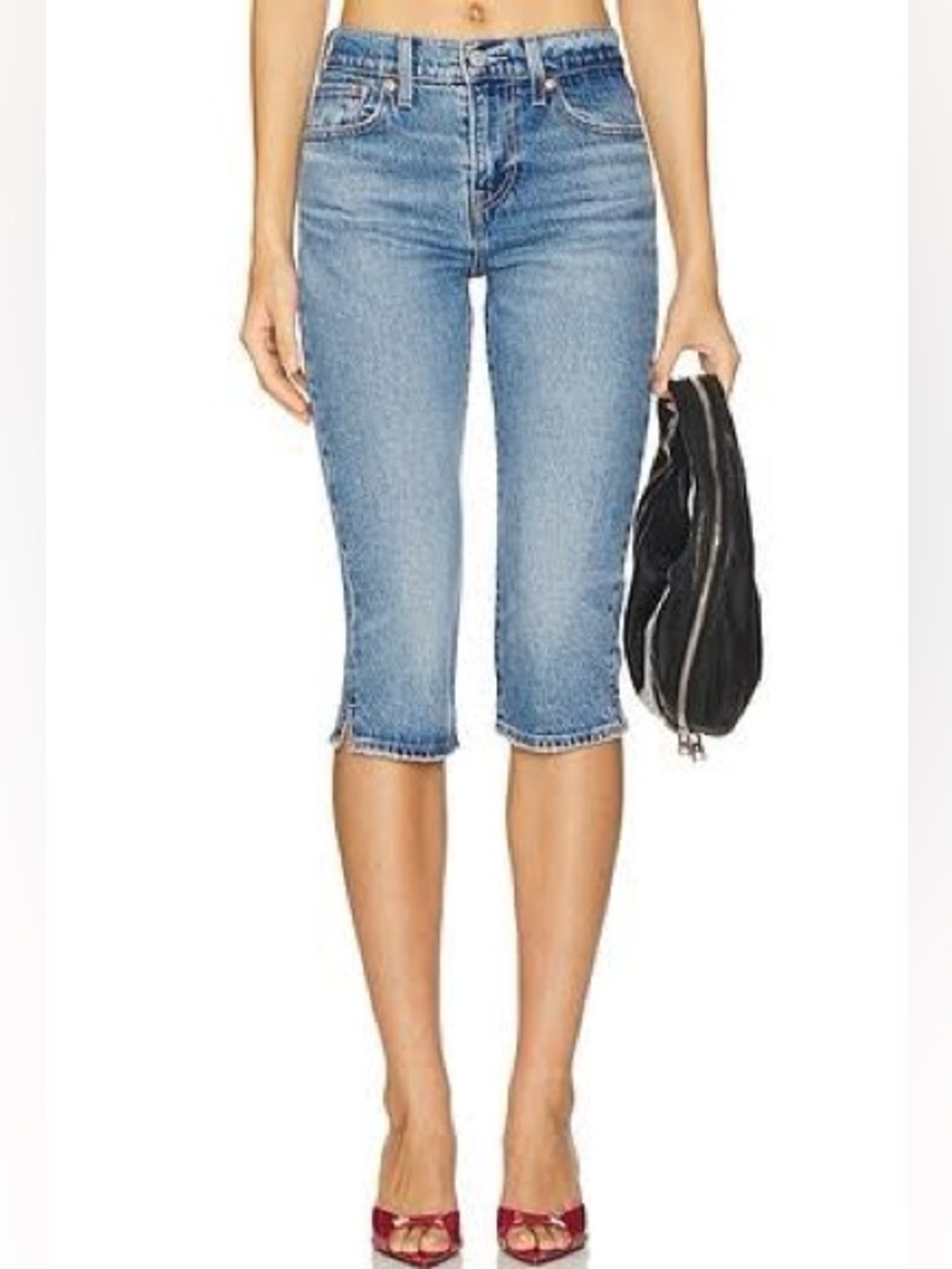 Levi's Wedgie Capri Jeans Next Saturday No Crease Medium Wash High Rise Size 28 - Picture 1 of 11